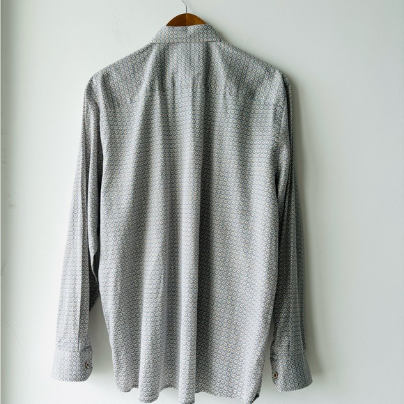 Johnston & Murphy Button Up Shirt Geometric Cotton Pockets Mens L Preppy Office - Picture 2 of 12